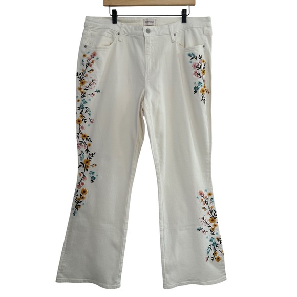 DRIFTWOOD Denim - Driftwood Kelly Jeans Women 18 White Floral Embroidered High Rise Flare Boho